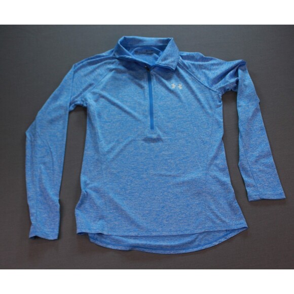 Under Armour Sweatshirt Womens Small Twisted Tech 1/4 Zip Pullover Top Blue - Picture 1 of 9